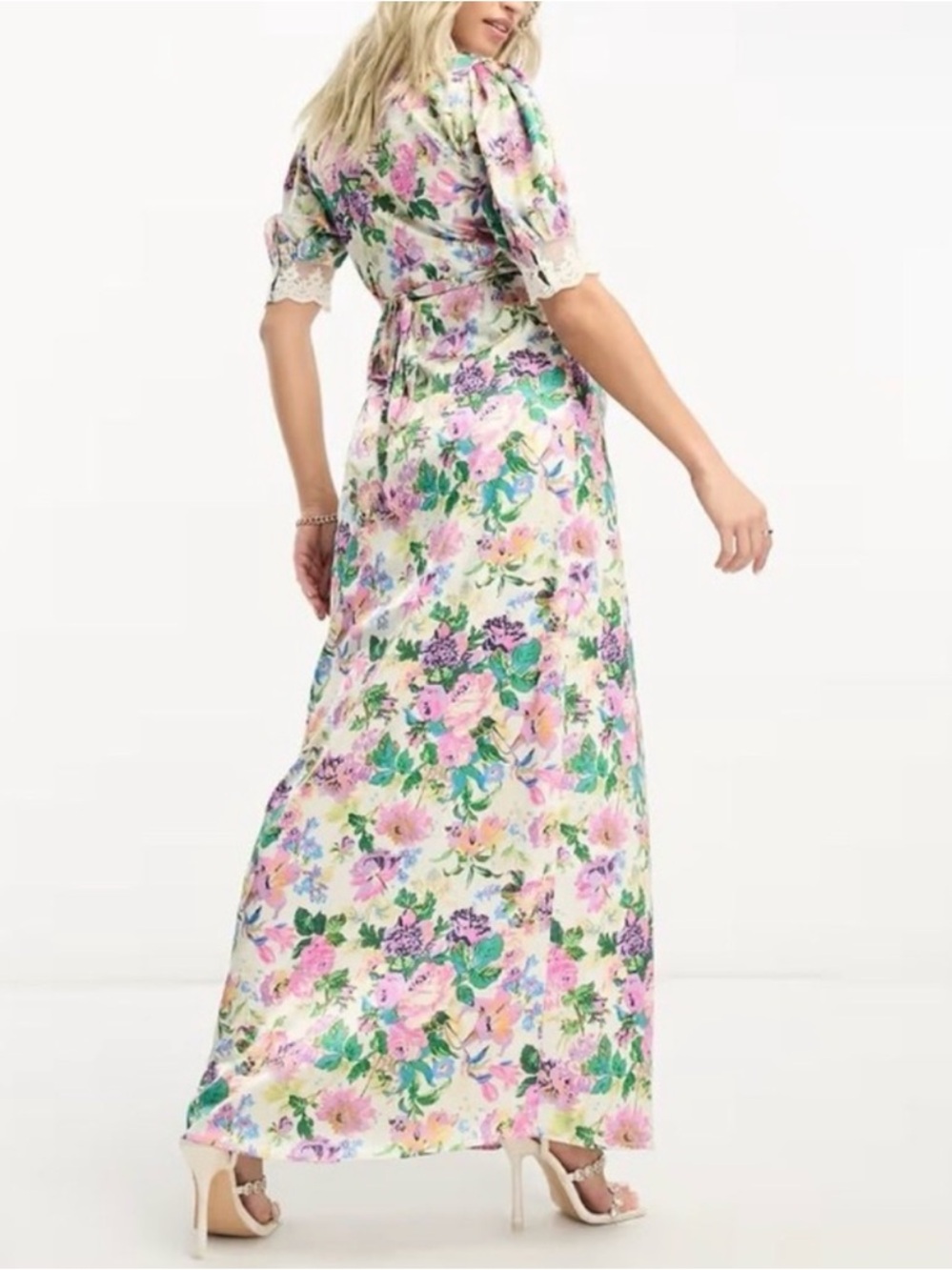 HOPE & IVY Maternity Floral Maxi Dress with Lace Waist - Wadding Guest Romantic - Picture 9 of 16